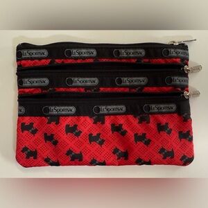 LeSportsac Triple Zip Pouch - Red Scottie Dog Print